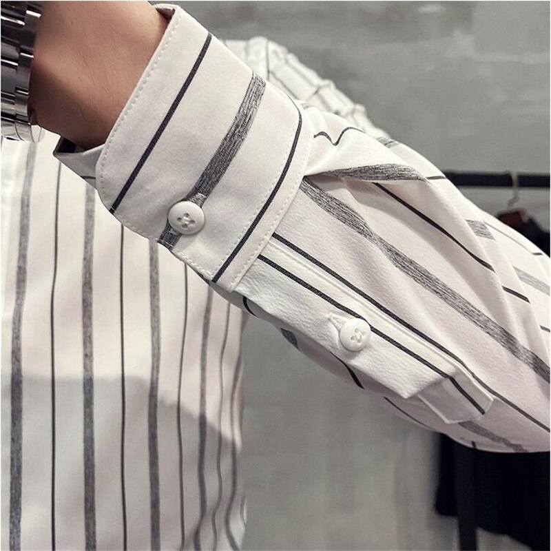 automne chemises hommes robe rayure verticale Streetwear mince hommes Chemise d'affaires décontracté à manches longues Chemise Homme smoking Chemise