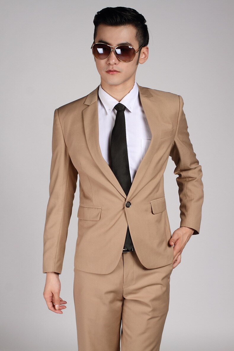 Otoño nuevos trajes para hombres el novio cultivar la moralidad vestido de boda dos trajes de boda caqui