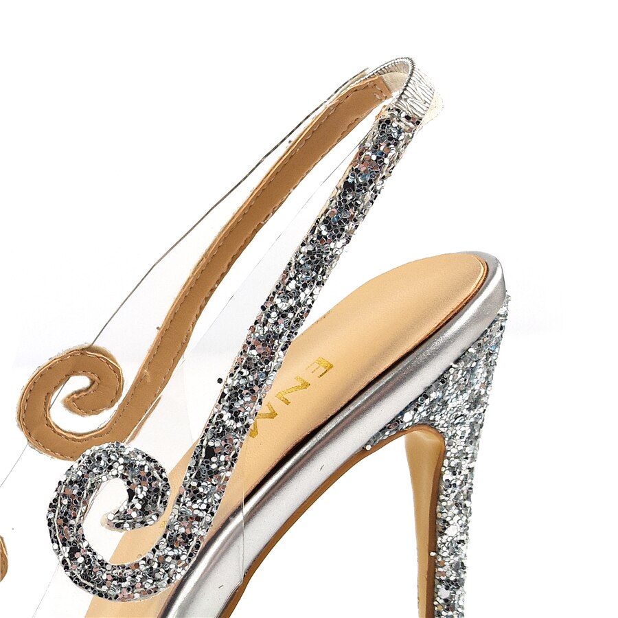 Enmayla sommer glitter høje hæle klare sko kvinde peep toe slingblack sandaler kvinder gennemsigtige fest bryllup pumps