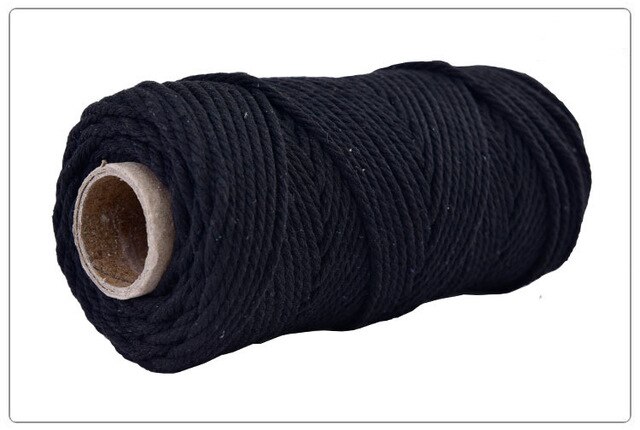 4mm 100%  bomuldssnor farverig reb ledning beige snoet håndværk macrame snor gør-det-selv bryllup hjem tekstil dekorative forsyning 100m: Sort