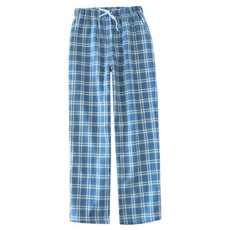 Men's Cotton Gauze Trousers Plaid Knitted Sleep Pants Woman Pajamas Pants Bottoms Sleepwear Short for Couples Pijama Hombre