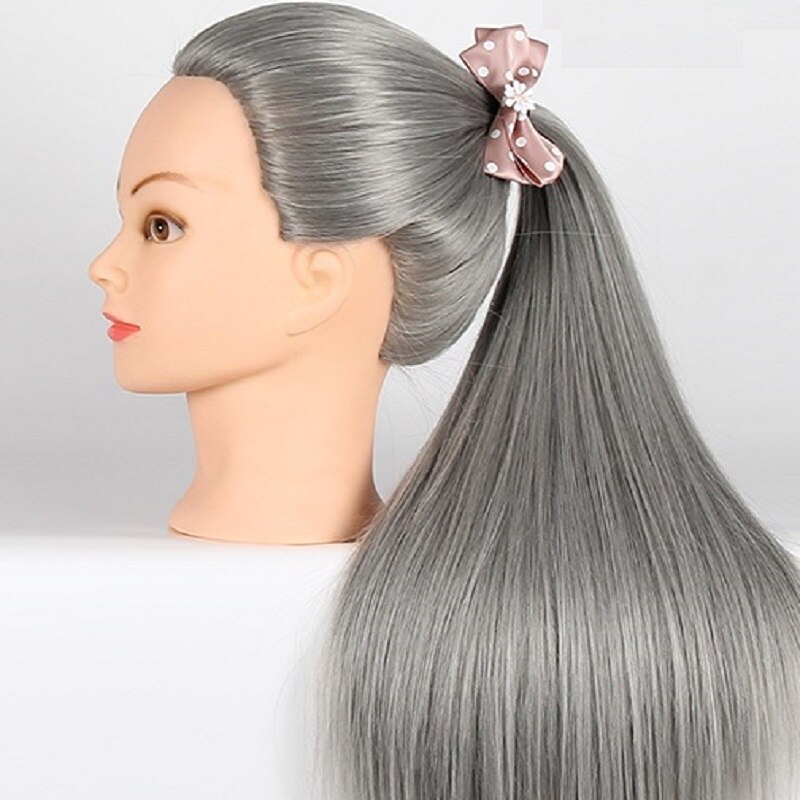 CAMMITEVER Grey Hair Heads Woman Mannequin Head Hairdress Doll Gray Hair Hair Hairdressing Mannequins Female Hairdress Practice