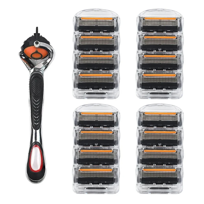 5 Layers Manual Shaver Razor With 4 Replaceable Heads Blade Brand universal Handle & Head: Red