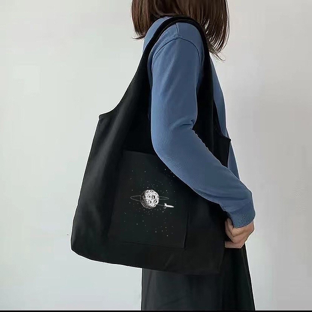 Boodschappentas Dames Canvas Tas Planeet Astronaut Afdrukken Reizen One-schouder Shopping Bags Wasbare Puur Katoen Opslag Draagtas: Style 11