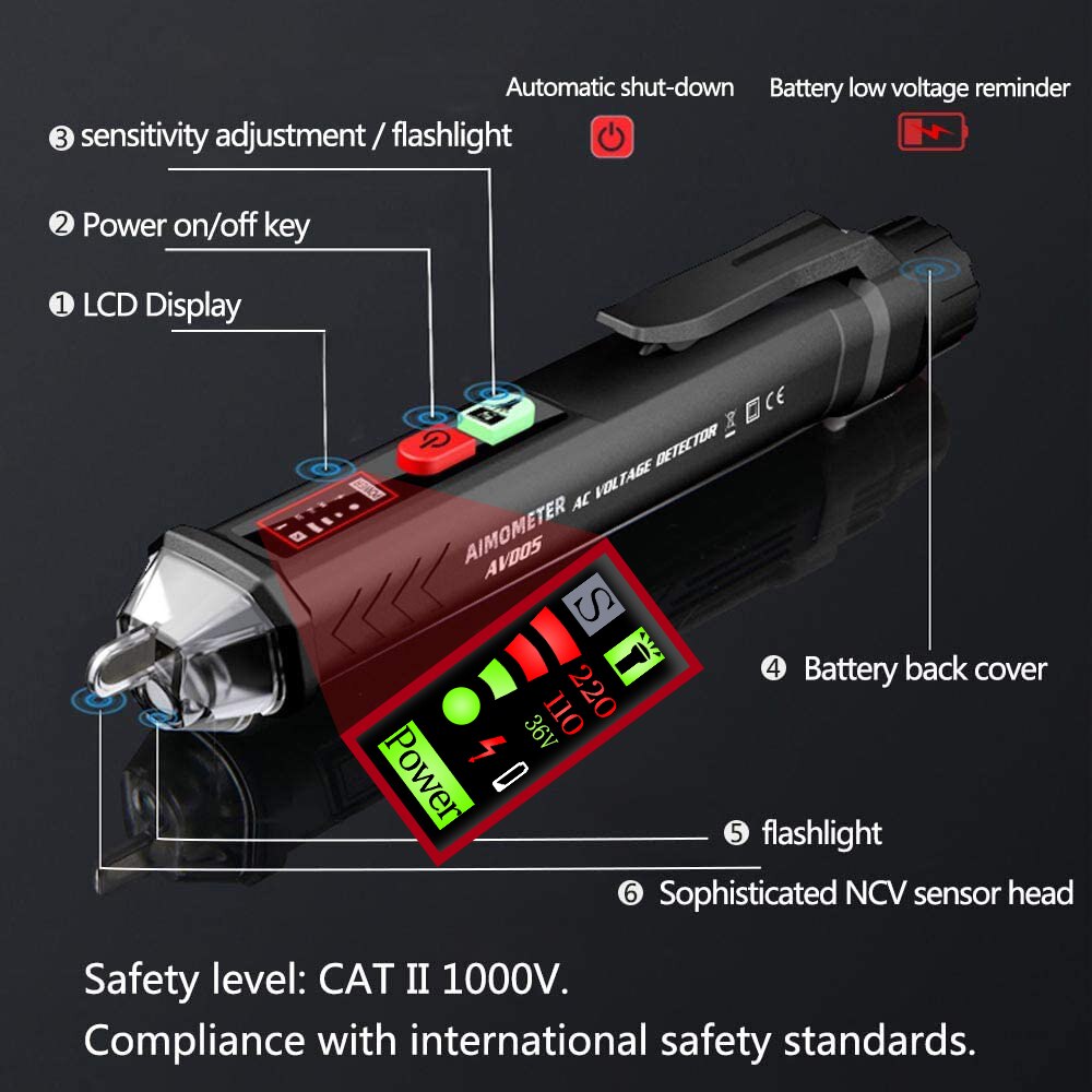 Digital Non-contact Voltage Tester Pen Handheld High Sensitivity AC Voltage 12V/48V~1000V Tester Alarm with Flashlight