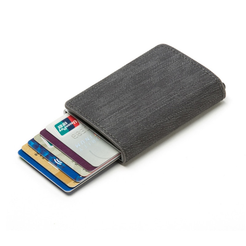 Porte-carte d'affaires bleu/gris/cuir synthétique polyuréthane marron et alliage d'aluminium matériel porte-carte de crédit portefeuille