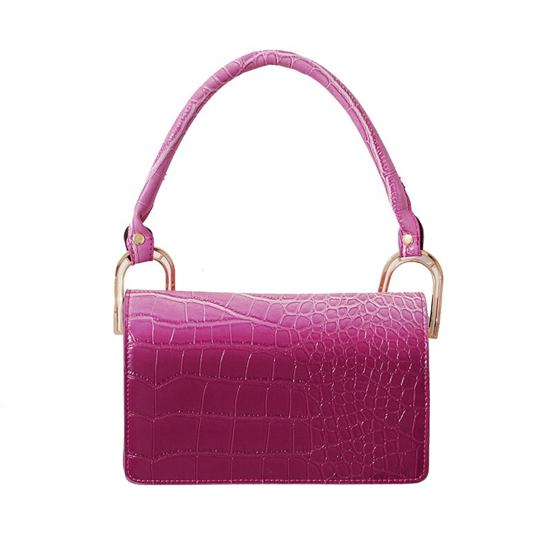 Color Contrast PU Leather Shoulder Bags for Women Ladies Casual Handbags and Underarm Bag: Purple