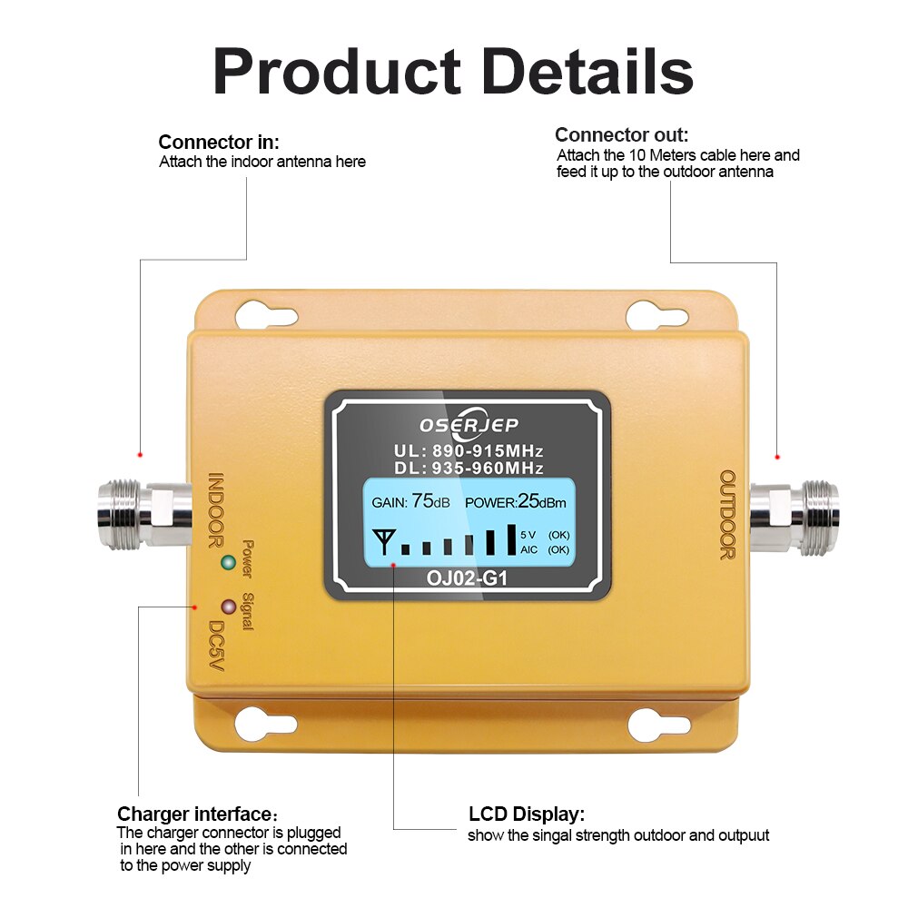 Cost-effective LCD Display 2g/3g GSM 900MHz Signal Repeater GSM Signal 20dbm LCD Display Cell Phone Not Include Antenna