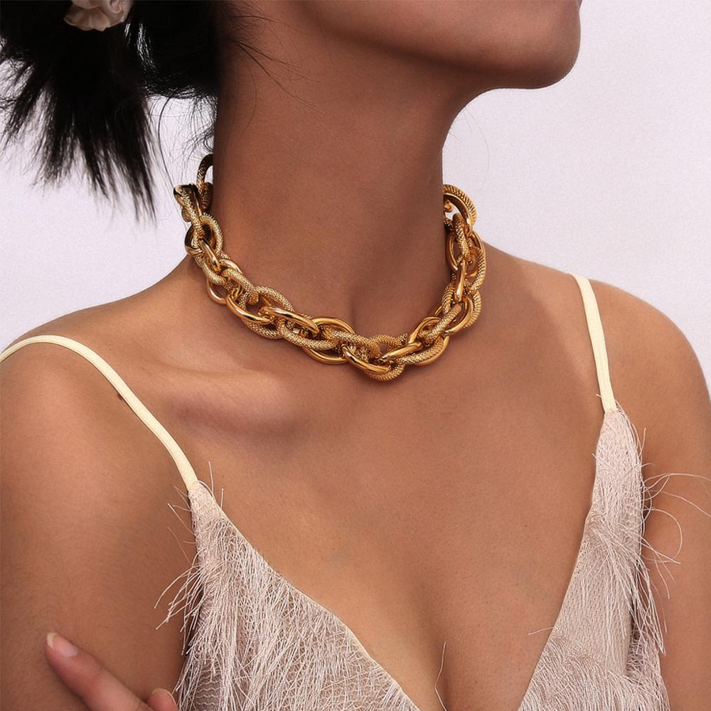 Lacteo Punk Hip Hop Golden Metal Choker Ketting Voor Vrouwen Verklaring Mode Kettingen Gothic Cubaanse Chunky Ketting Charm Ketting