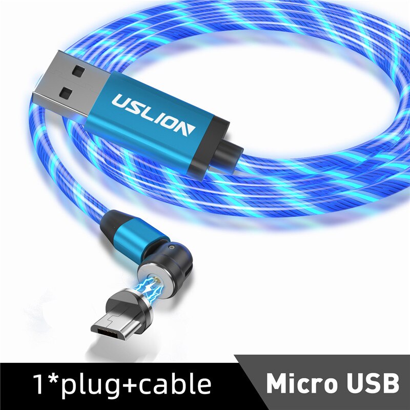 USLION Neue 540 ° Magnetische USB Kabel Stromer LED Ladung Typ C Kabel Ladegerät Mikro magnetisch Telefon USB Kabel Für iPhone Samsung: Pro Mikro Blau