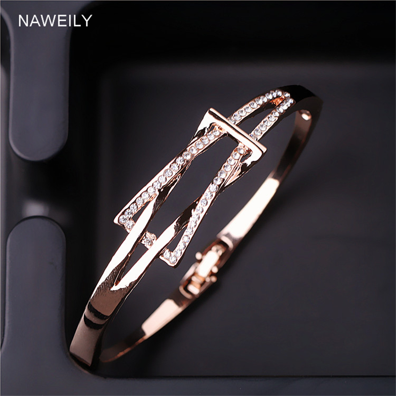 Geometric Crystal Bracelet Bangles For Women Gold Silver Color Cuff Bracelet Jewelry Fine Arm Bracelets