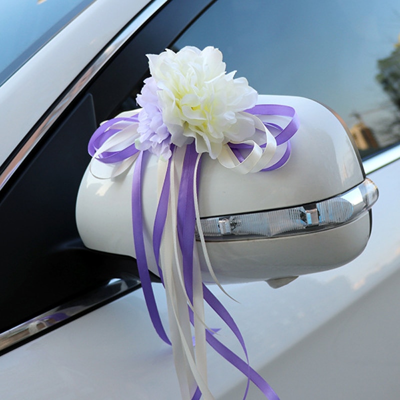 Bridal Auto Spiegel Deur Decoratie Zijden Lint Bloem Bruiloft Kunstbloemen HG99: Grijs