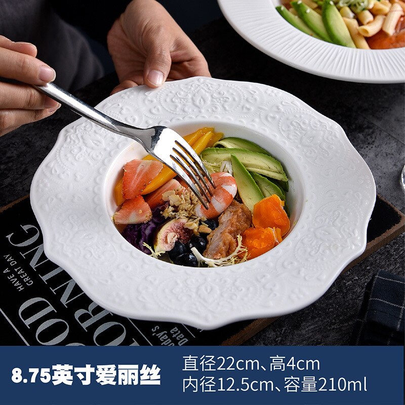 European white plate ceramic plate flat bottom round steak plate Western restaurant tableware cake pizza customization: Yellow