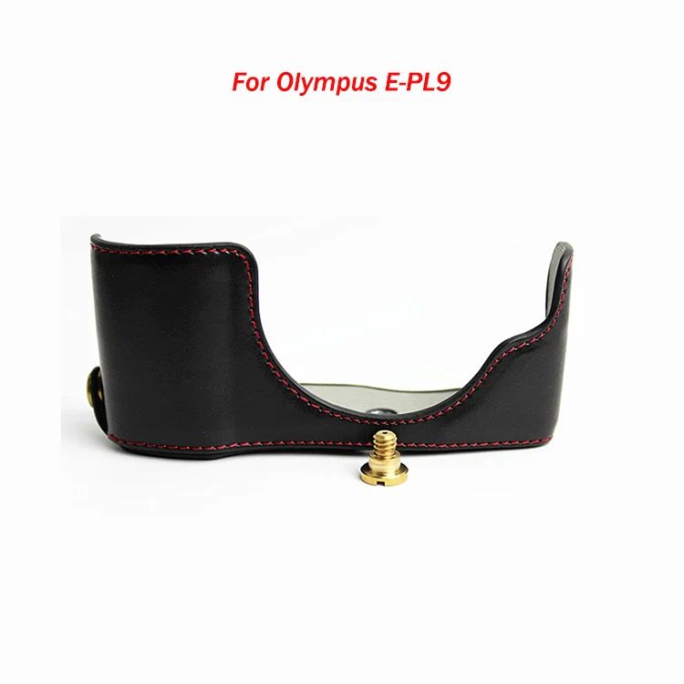 PU Leather case half body Cover Camera Bag For Olympus pen E-PL9 E-PL8 EPL7 EPL8 EPL9 protector shell strap With Battery Opening: army green