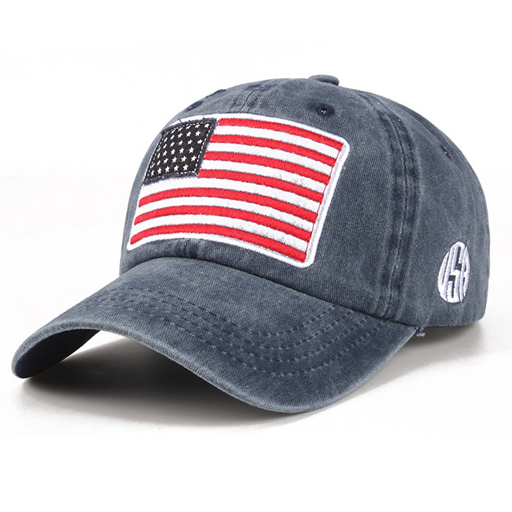 USA Flag Embroidery Baseball Cap Washed Distressed Sports Hat Adjustable Sunscreen Dad Hats For Women Men: Navy Blue
