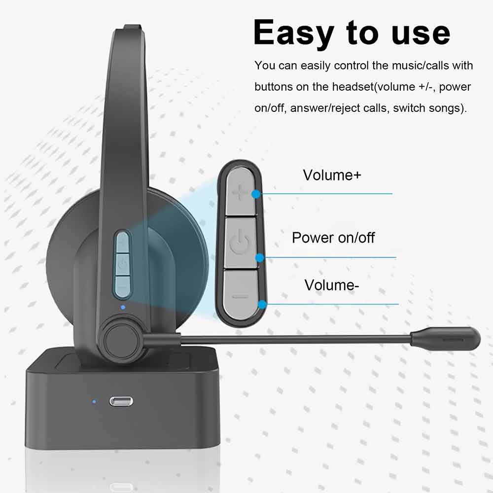 Mpow Bluetooth 5.0 Headphones with Charging Base &amp; Microphone Noise Cancelling Business Headset for Cell Phones PC Tablet Office