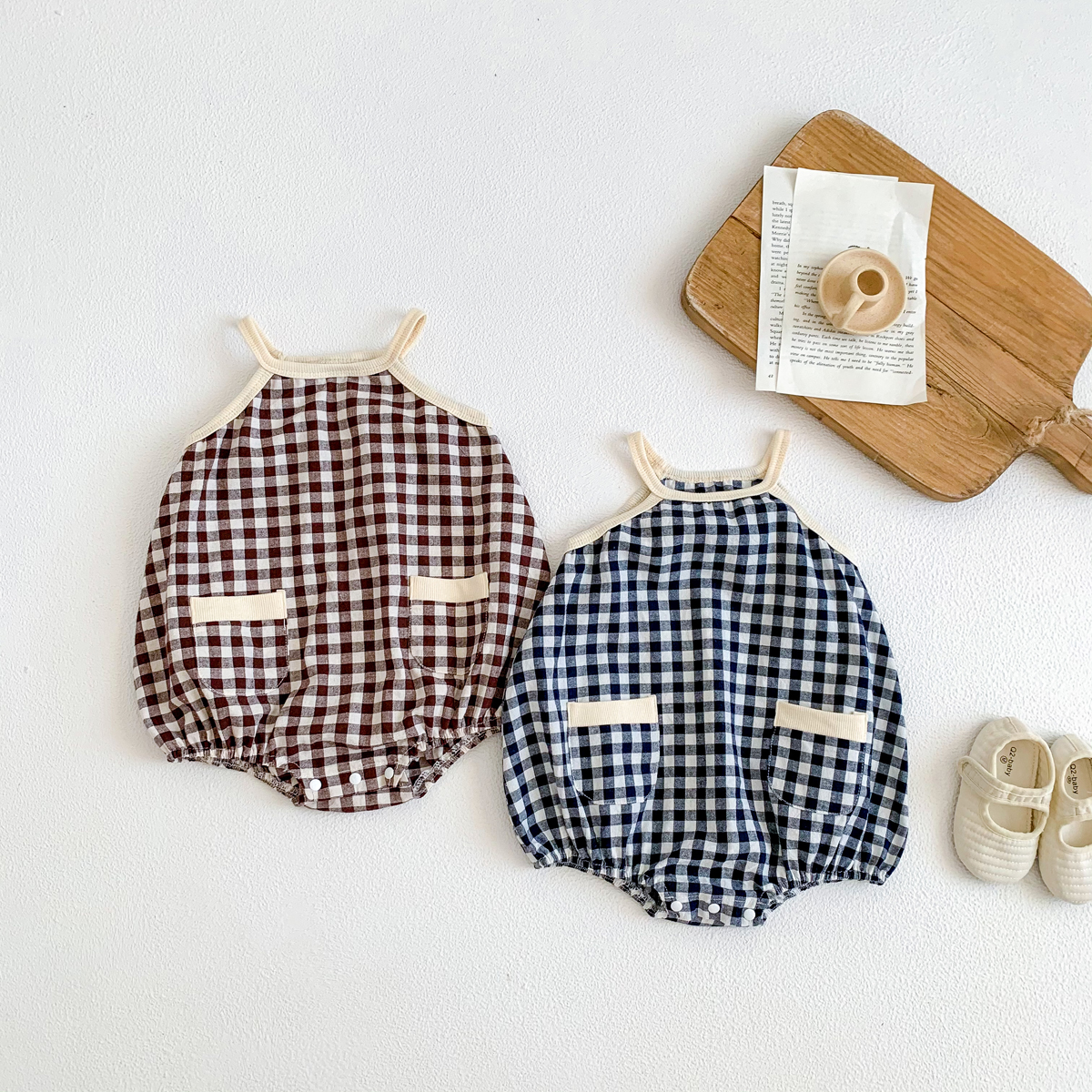 Pelele de verano para bebé para niña, mono sin mangas a cuadros a la para recién nacido, ropa para bebé, estilo informal y versátil de 0 a 2 años