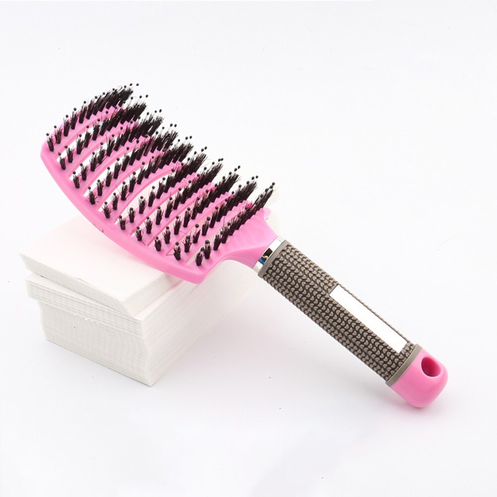 Cepillo de pelo de jabalí, peine de pelo curvado con ventilación, cepillo para desenredar el cabello grueso, masaje, cepillo de secado, peine de arbusto para el cabello: Pink
