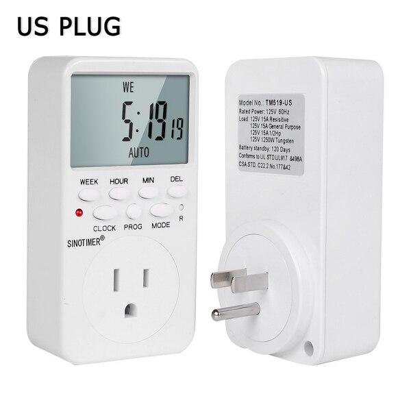 Prise de courant IL prise de minuterie numérique électronique avec minuterie 220 V prise de courant alternatif prise de minuterie relais de temps contrôle Programmable: US Type