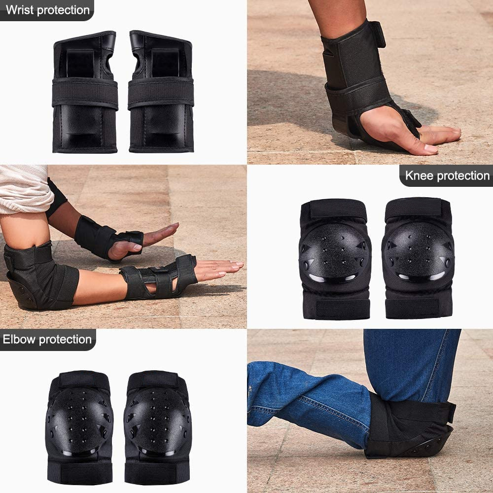 Ginocchiere Gomitiere Protezioni per i polsi Set di equipaggiamento protettivo per skateboard 3in1 per skateboard Ciclismo Pattinaggio Scooter Bici Bambini/Adulti