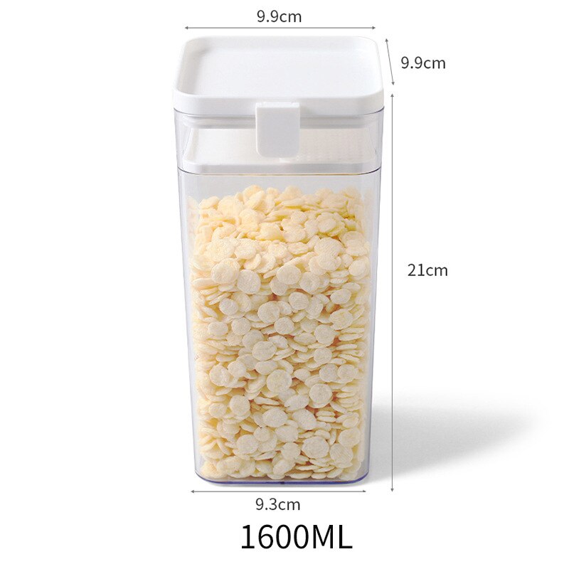 500/1000/1600ML Food Storage Container Plastic Kitchen Refrigerator Noodle Box Multigrain Storage Tank Transparent Sealed Cans: white 1600ml