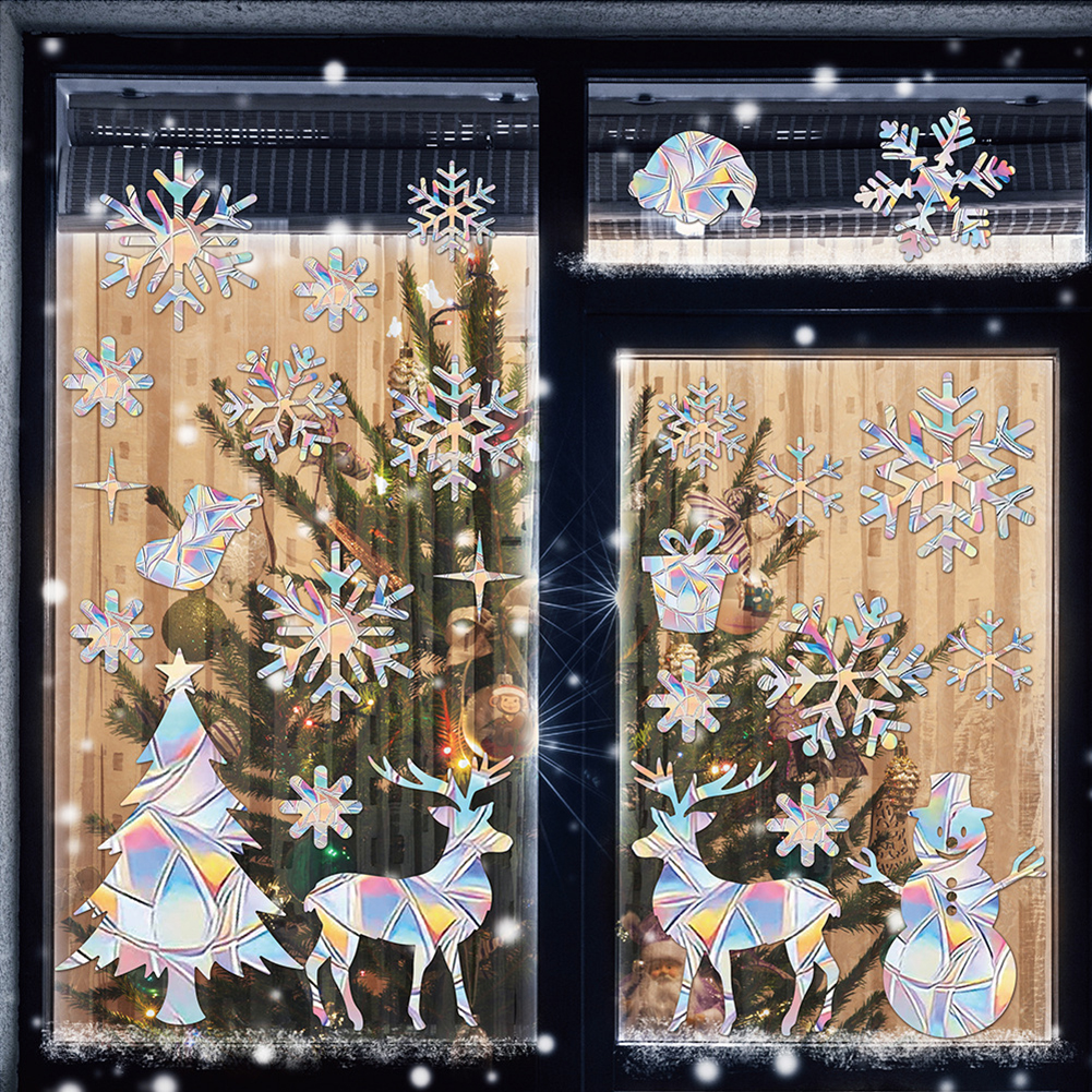 Window Stickers Colorful Static Glass Stickers Home Decoration Winter Snowflake Xmas Elk Christmas Window Stickers