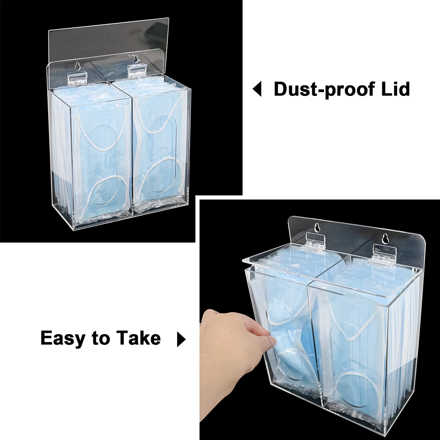 Acrylic Disposable Mask and Glove Dispenser Box Holder with Lid, Hairnet & Shoe Cover Dispenser, Bouffant Cap Dispenser