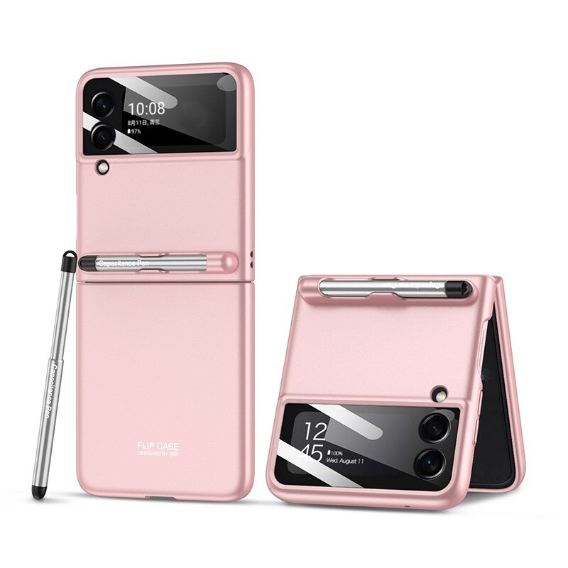 Coque avec fente pour stylo, Protection complète en verre, pour Samsung Galaxy Z, Flip 3, Flip3, 5G, 2022: Pink