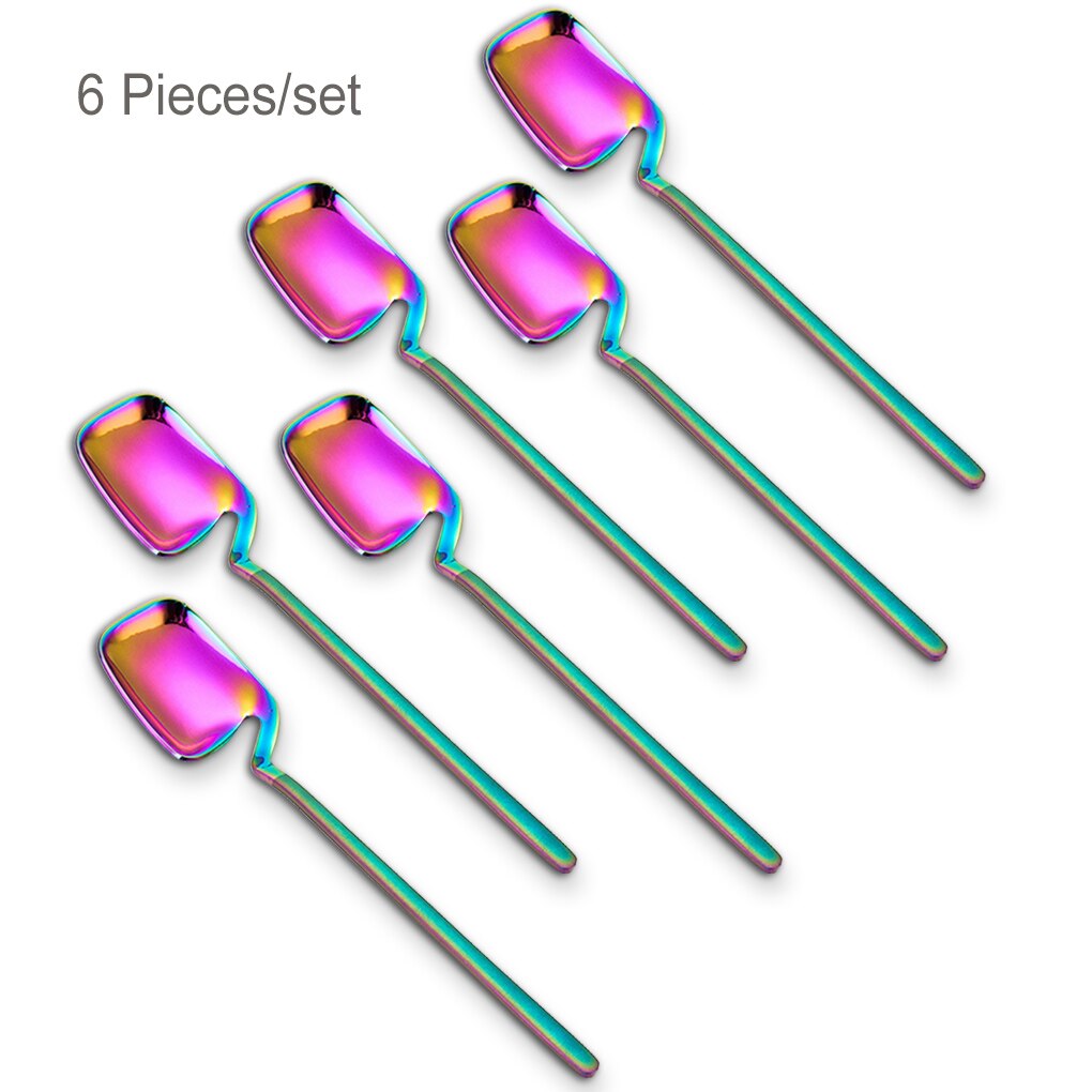 Cucharas de café de acero inoxidable para Bar, restaurante, , Chocolate, leche, mango largo, oro rosa, 6 piezas: 04