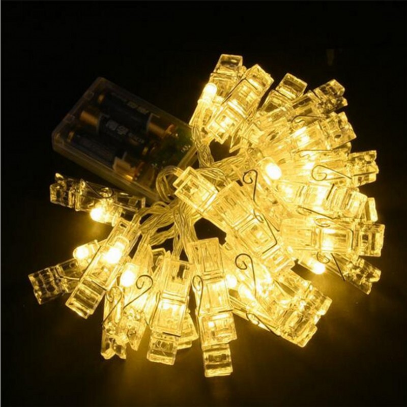 Photo Clip Holder LED String lights LED Card Picture Photo Clips Pegs Bright String Light Wedding Party Valentine's Day