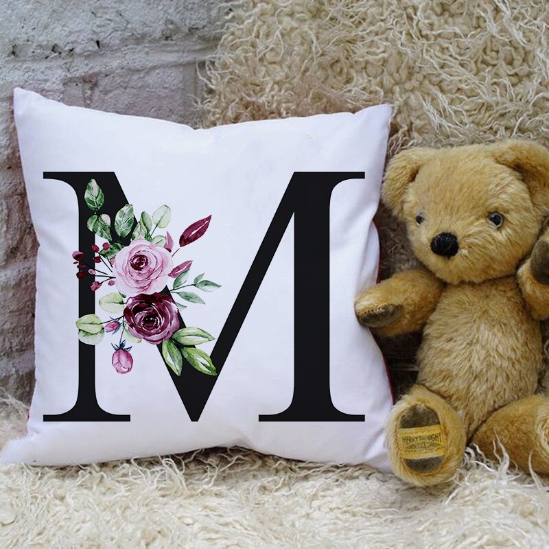 Woondecoratie Kussenhoes Eenvoudige Brief Bloemenprint Sierkussen Case Slaapkamer Woonkamer Decoratie Kussensloop Cojines: Z04011-DCCWH-