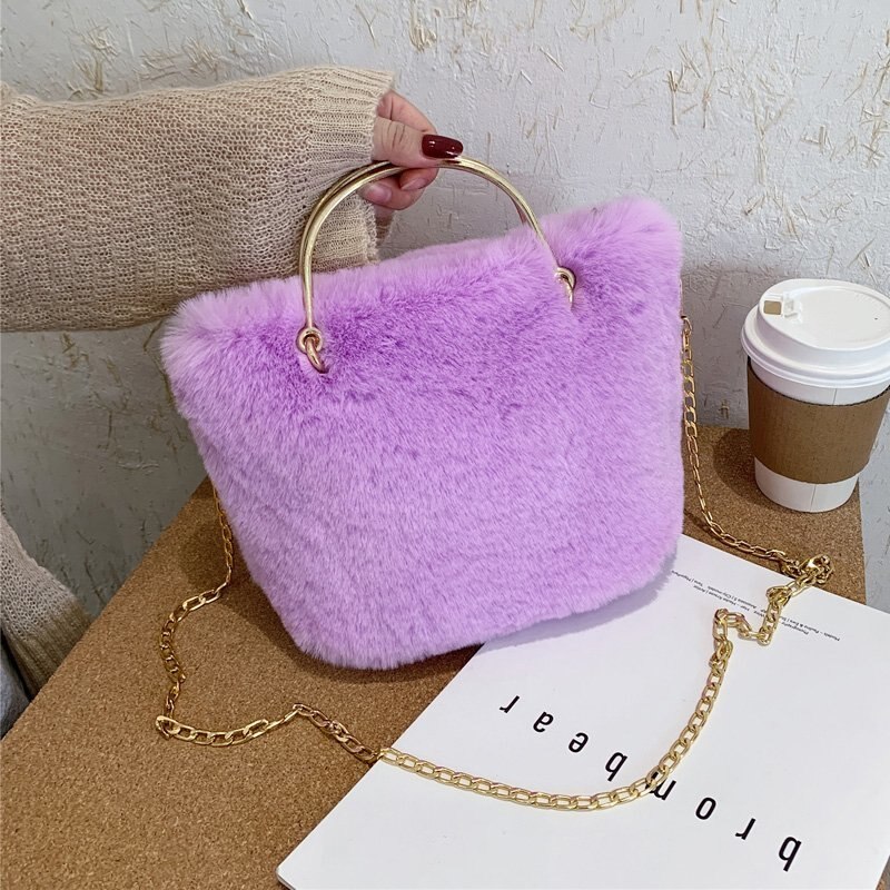Herfst En Winter Vrouwen Faux Bont Tassen Schouder Onderarm Pluche Pouch Crossbody Tassen Voor Vrouwen furry Handtas: Paars