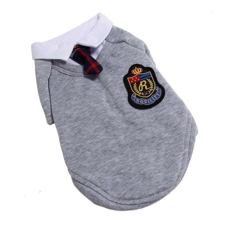 Pet school style hoodie cat dog college style couple wear kitten puppy school uniform skirt dog shirt cat T-shirt pet clothes: Grey tie / L