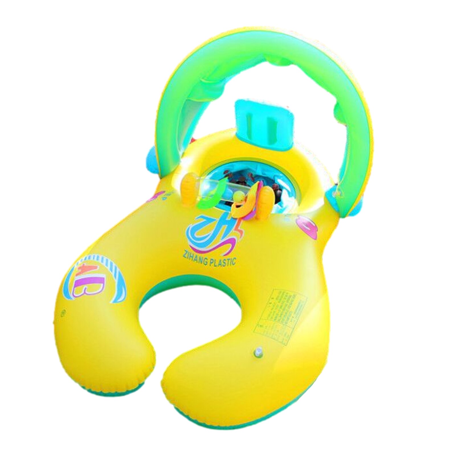 Moeder Baby Dubbele Zwemmen Float Ring Kids Baby Opblaasbare Zwemmen Cirkel Met Zonnescherm Float Seat Zonnescherm Ringen Zwembad Speelgoed: Yellow