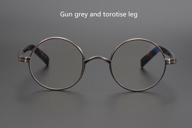 Japon fait à la main John Lennon titane cadre rond Vintage hommes lunettes Super léger petit visage lunettes femmes haute myopie Oculos: Gun grey