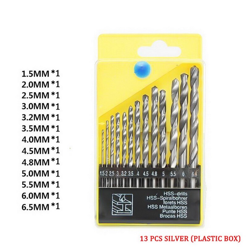 13 Pcs Ronde Schacht Hss Gecoat Titanium Drill Bit Set 1.5-6.5 Mm Quick Change Boor Gereedschap Onderdelen: golden plastic bag