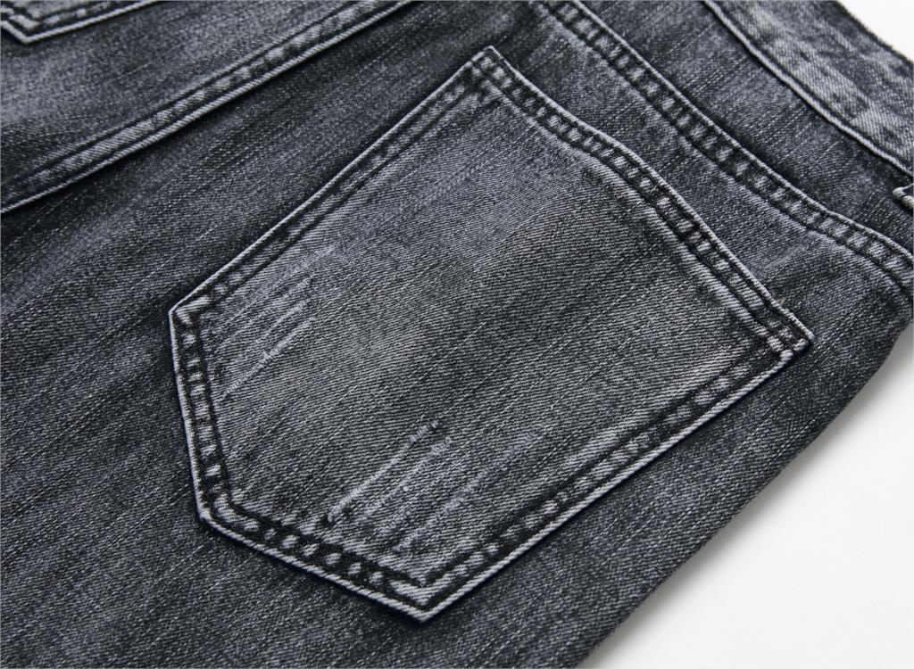 Autumn Winter Black Denim Jeans Men Hole Bleached Plus Size Ripped Full Length Straight Slim Trousers Male