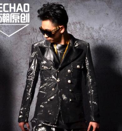 Blazer con personalidad de alambre plateado para hombre, chaqueta de , trajes de escenario para cantantes, Ropa de baile, vestido de estilo estrella, punk rock