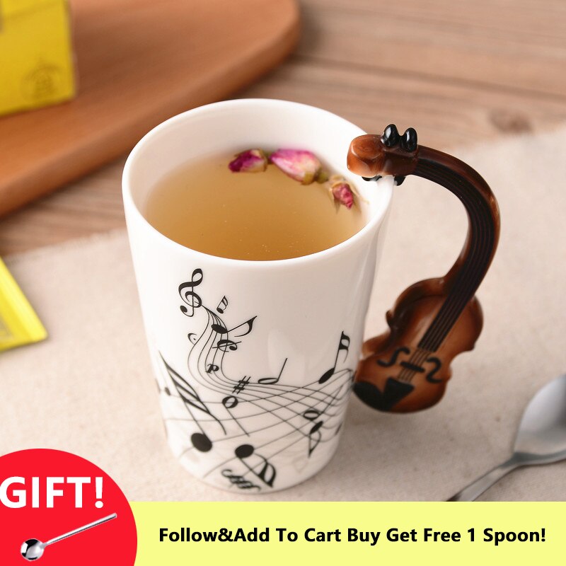 Krus musik guitar stil violin keramik kop med håndtag mælk kaffe te sæt miljøvenlig roman