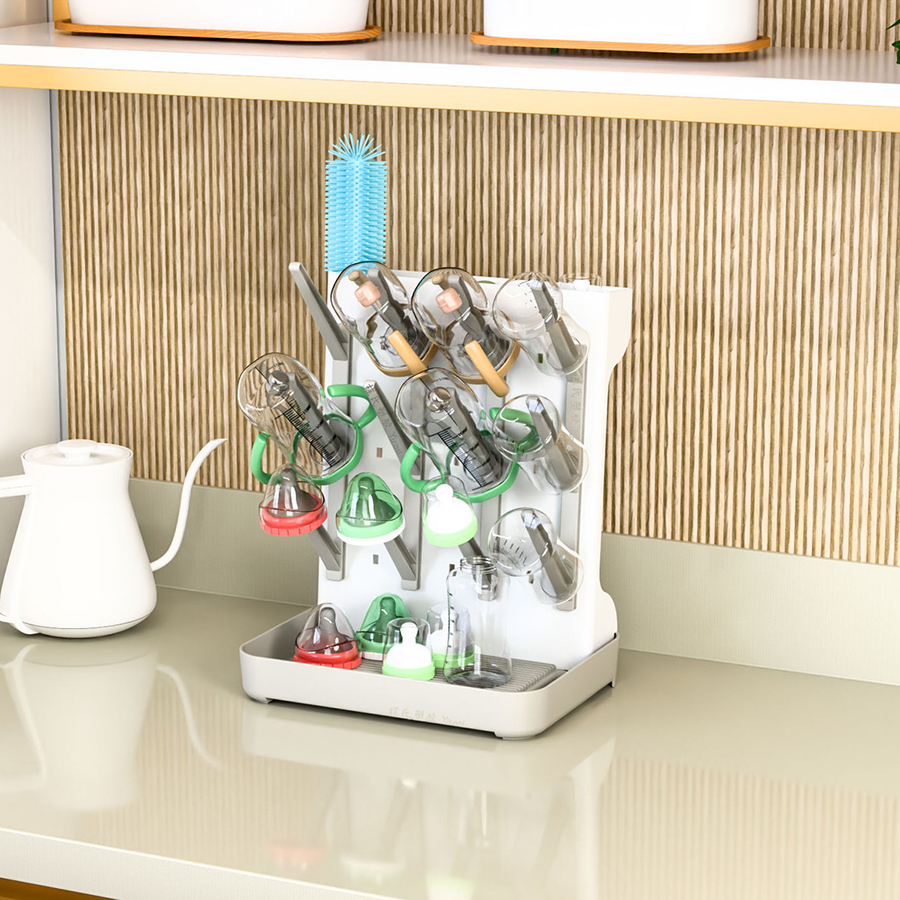 Abtropfgestell für Babyflaschen, Trocken- und Abtropfständer für Babyflaschen, platzsparender Organizer für Babyflaschen, Schnuller, Milchpumpenteile