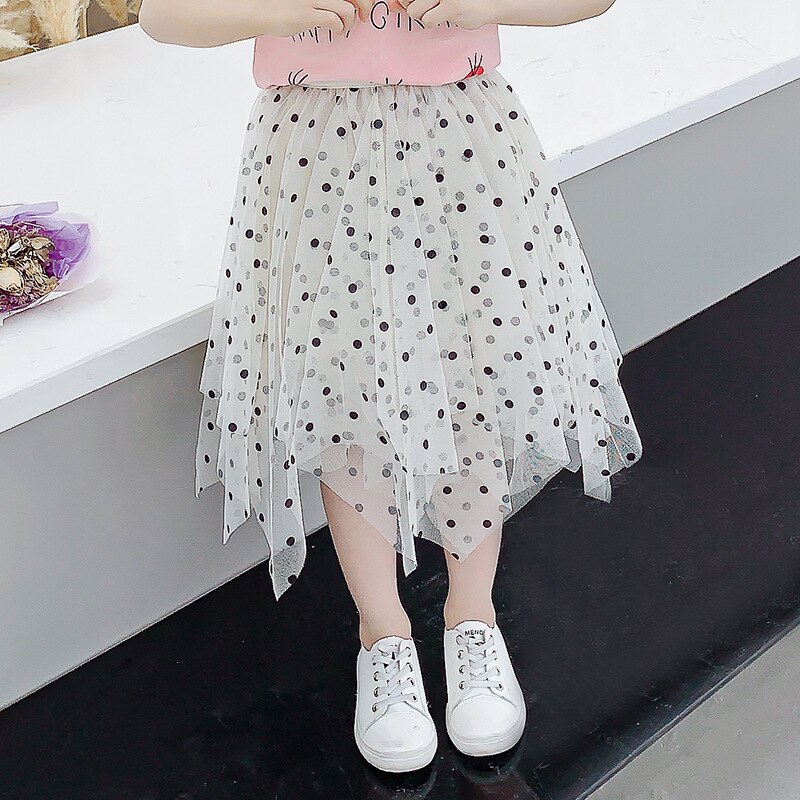 Meisjesrokken kinderrok zomer tienermeisje mesh stippenprint rokken kinderkleding 3 4 6 8 10 12 14 jaar tienermeisje: Wit / 14