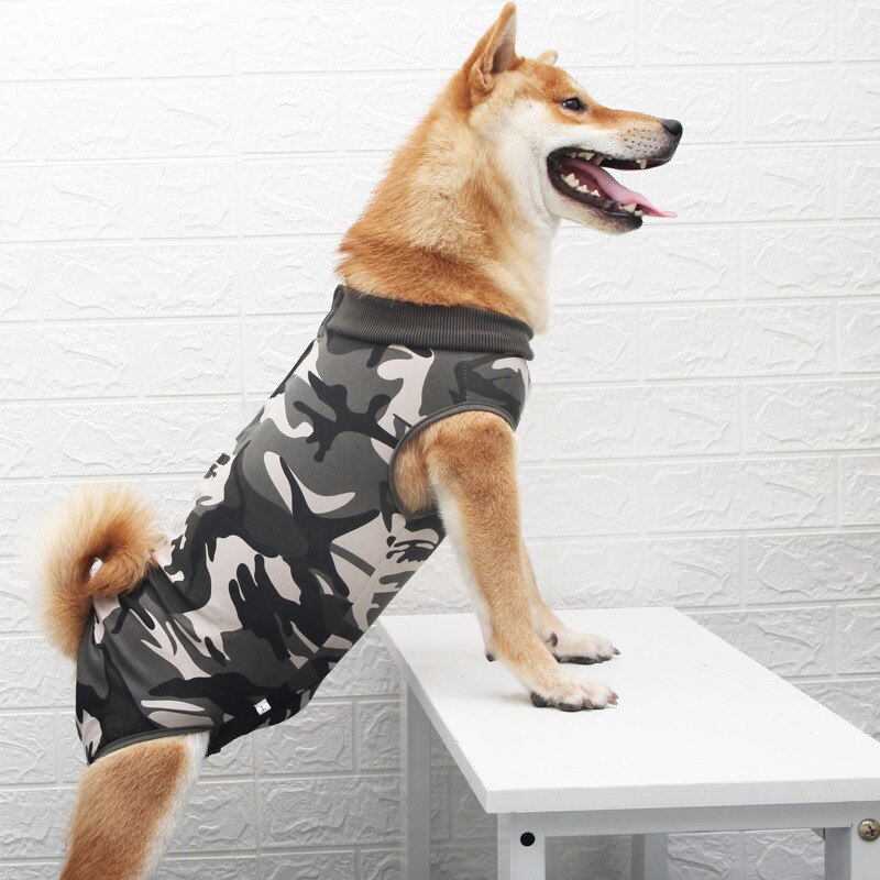 Hund Kleidung Haustier Sterilisation Chirurgische Kleidung Hohe Elastische Atmungsaktive Hund Entwöhnung kastriert Hund postoperativ Kleidung: Tarnung / M