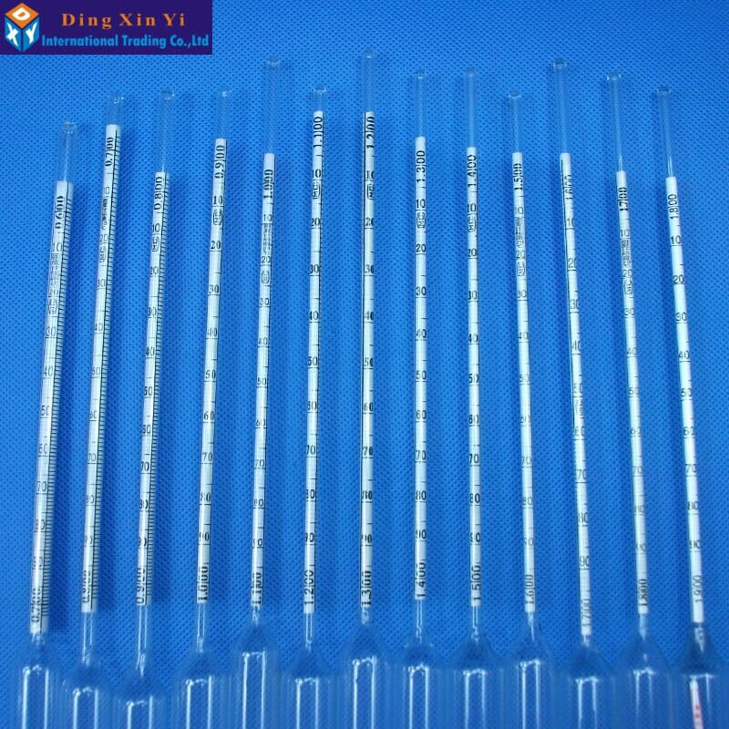 Hidrómetro de vidrio para laboratorio químico, densitómetro líquido, densímetro, medidor de densidad, 1,1-1,2/m3, 2 unids/lote