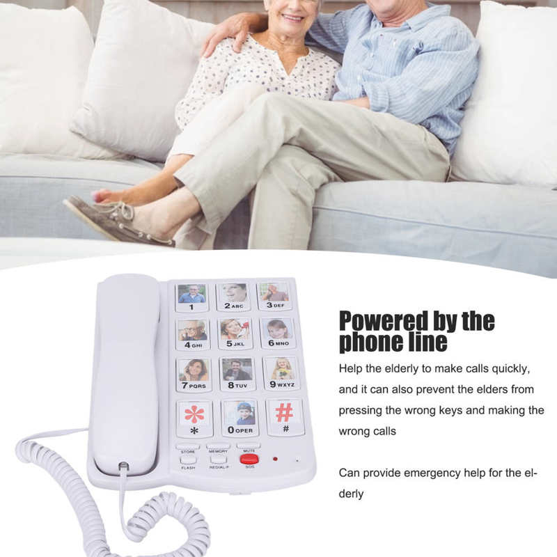 Big Button Telephone Amplified Photo Memory Corded Landline Energy Saving SOS One Touch Dial Easy To Read for Seniors Elderly