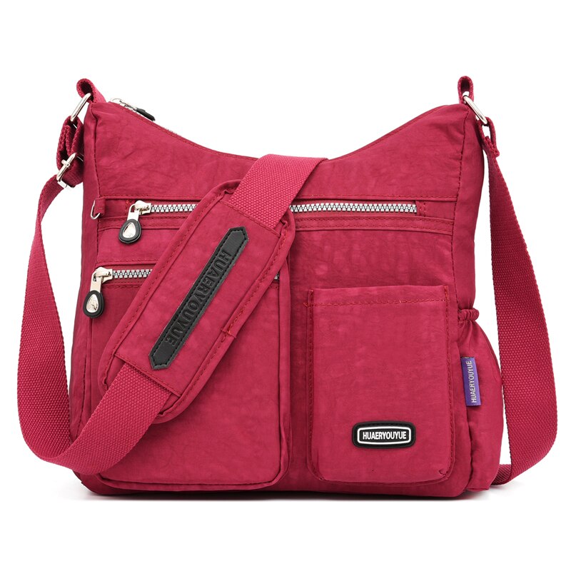 Kvinner nylon skuldervesker multi glidelås lomme budvesker vanntett crossbody bag topphåndtak ryggsekk veske tote: Drue lilla