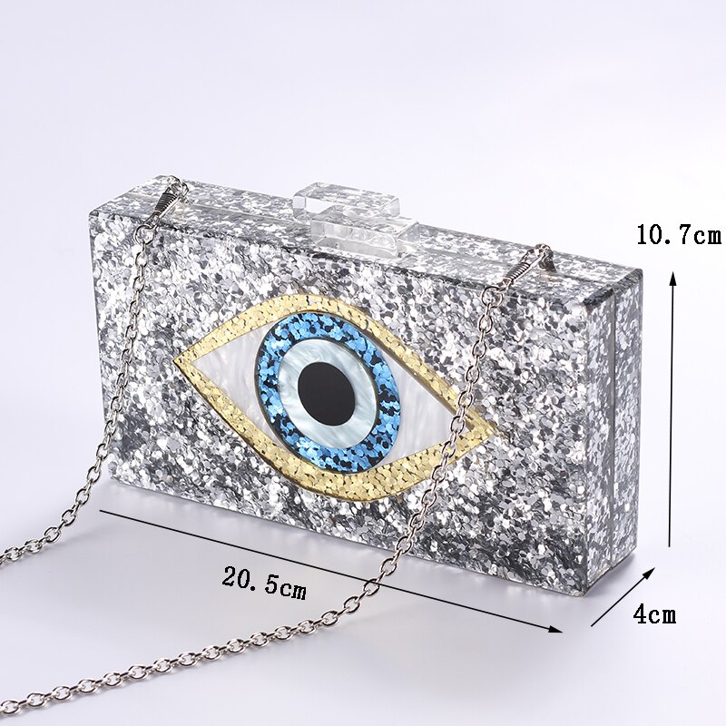 Brand Acryl Tas Glanzend Eye Avond Koppelingen Vrouwen Keten Schoudertas Messenger Bag Sequin Wedding Party Prom Handtassen Purse