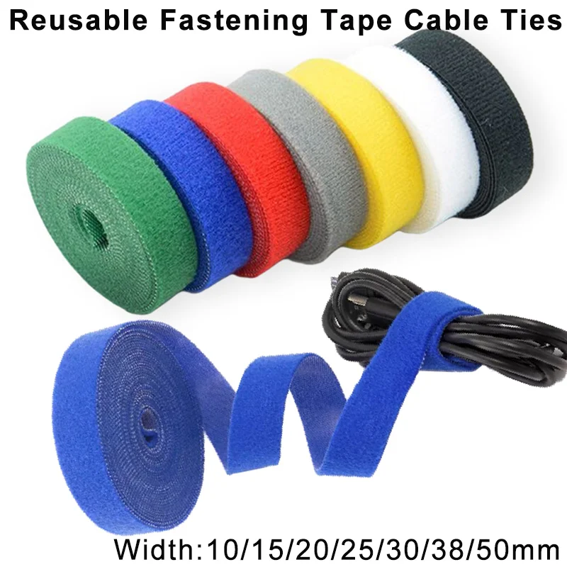 5M/Roll Reusable Fastening Tape Cable Ties Double Side Adhesive Hook and loop Strips Cable Management Tape 10/15/20/30/38/50mm