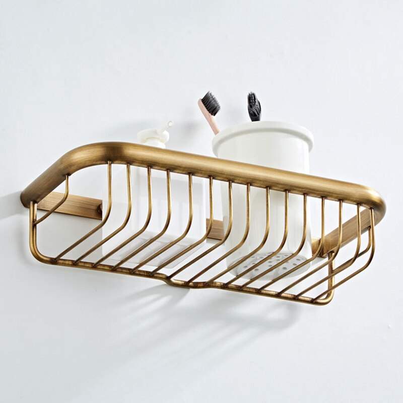 Bathroom Shelf Antique Bronze 45cm/30cm Shampoo Holder Bath Storage Bath Wall Shelves Rectangle Copper Shelf Bathroom Hardware