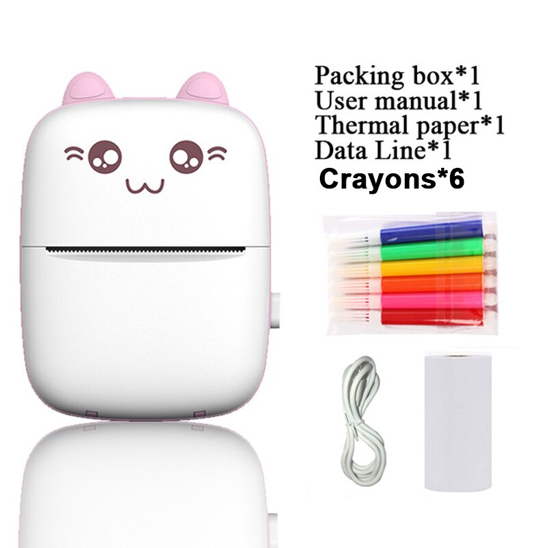 Mini impresora térmica portátil, máquina de impresión inalámbrica BT, 200dpi, para etiquetas, Impresión de mensajes incorrectos con Cable USB, IOS: pink