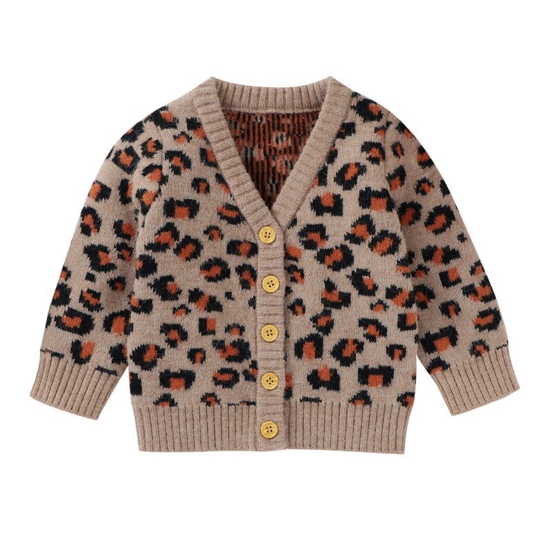 Enfants enfants pull automne bébé fille Cardigan imprimé léopard tricoté décontracté vêtements d'extérieur 0-18M: M